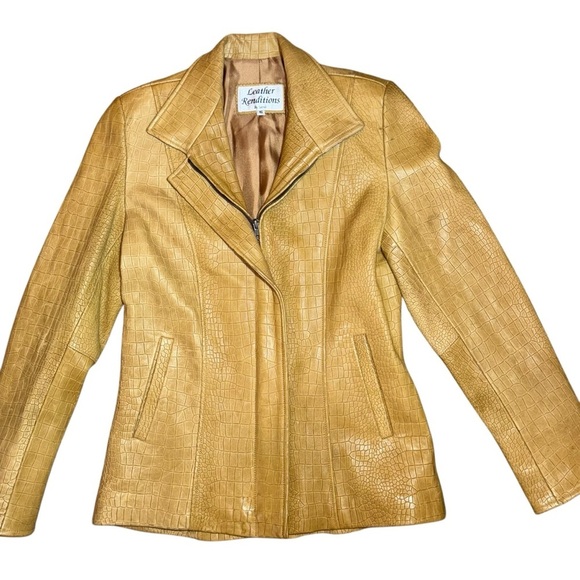 Leather Rendition Women’s SMALL Mustard Yellow Croc Embossed Soft Leather - Picture 2 of 7